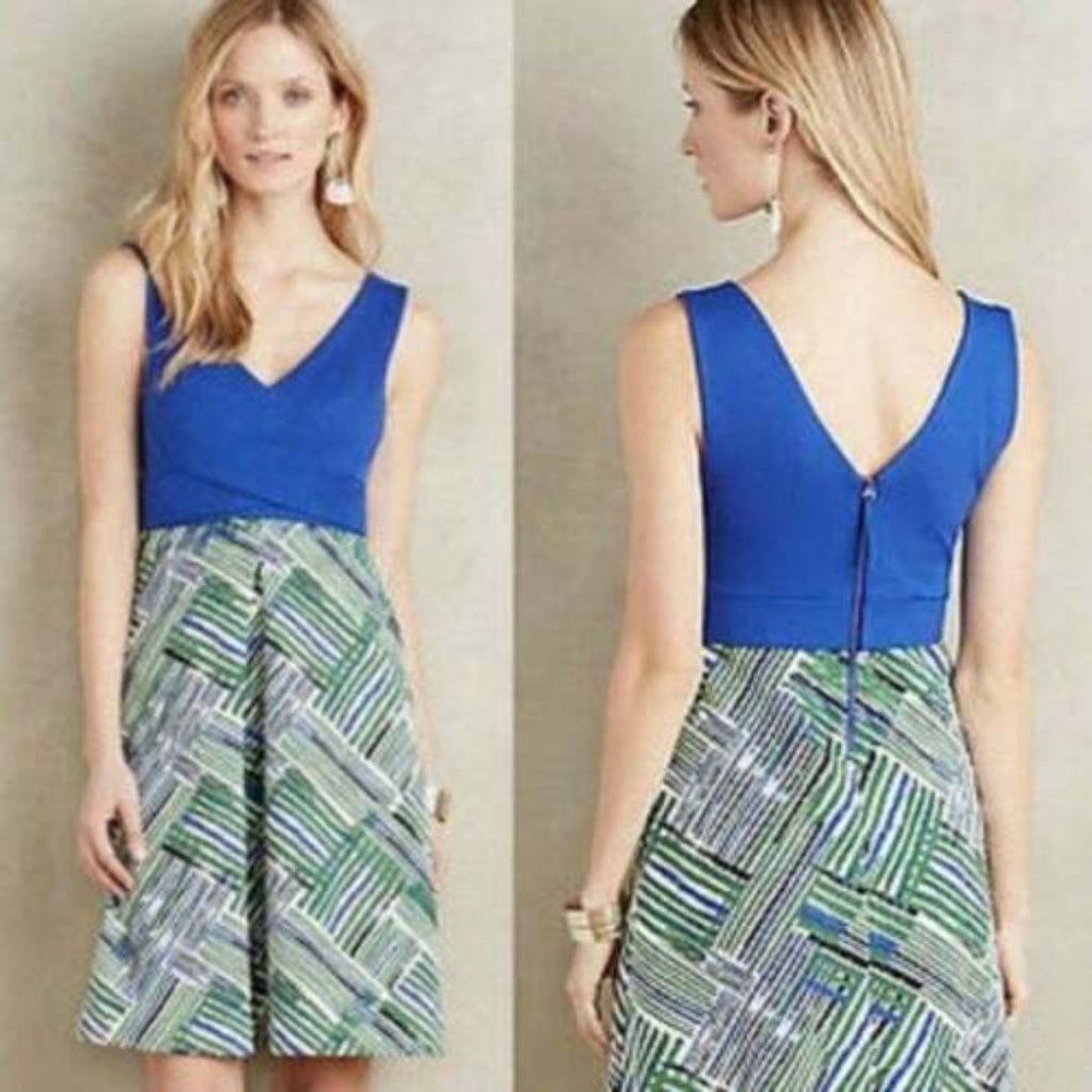 NWT Anthropologie HD in Paris Admore Blue/Green Dress Size 10